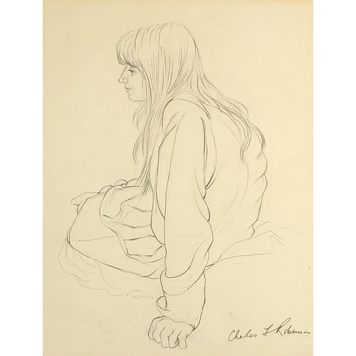 326 - Charles F Robinson - Seated girl and nude female, two signed pencil drawings, each inscribed Cookham... 