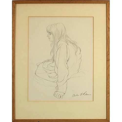 326 - Charles F Robinson - Seated girl and nude female, two signed pencil drawings, each inscribed Cookham... 