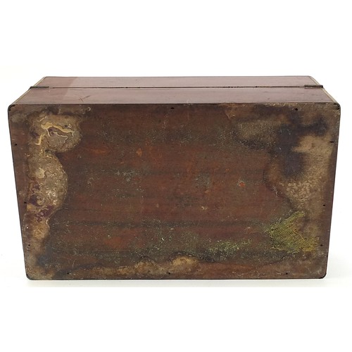 267 - Victorian campaign style brass bound mahogany writing slope with coromandel interior, tooled leather... 