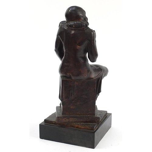 381 - Modernist patinated bronze study of a nude mother and child raised on a square black slate base, ind... 