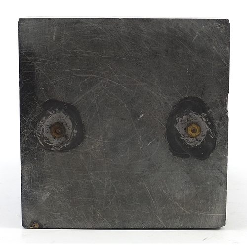 381 - Modernist patinated bronze study of a nude mother and child raised on a square black slate base, ind... 