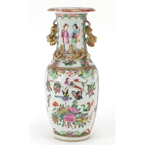 398 - Chinese Canton porcelain vase with twin handles hand painted in the famille rose palette with figure... 