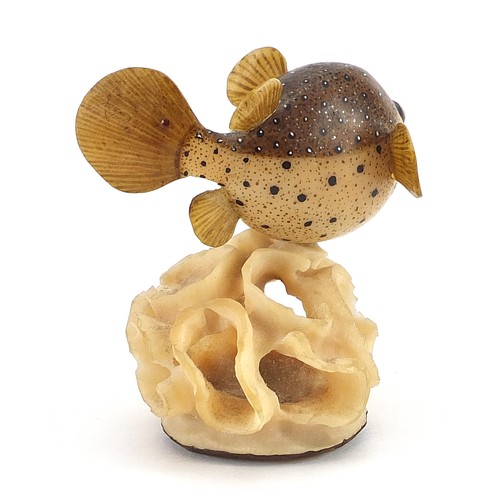 616 - Carved Tagua nut of a puffer fish, 6.5cm high