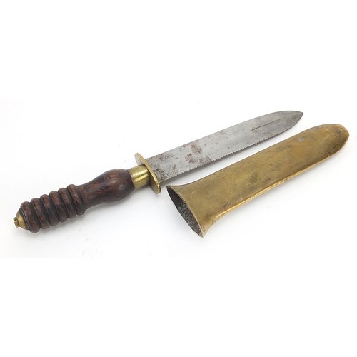 1612 - Siebe Gorman & Co, early 20th century diver's knife with wooden grip, brass sheath and steel blade, ... 