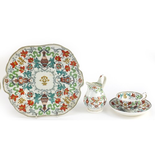 443 - 19th century Minton teaware decorated in the Dove pattern comprising two sandwich plates, two cups w... 