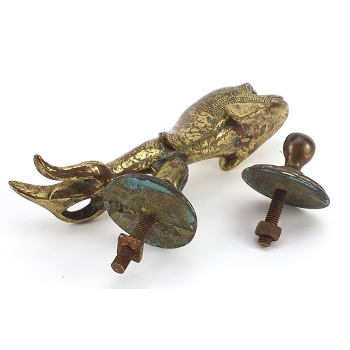 275 - Regency gilt brass dolphin door knocker, 22cm high