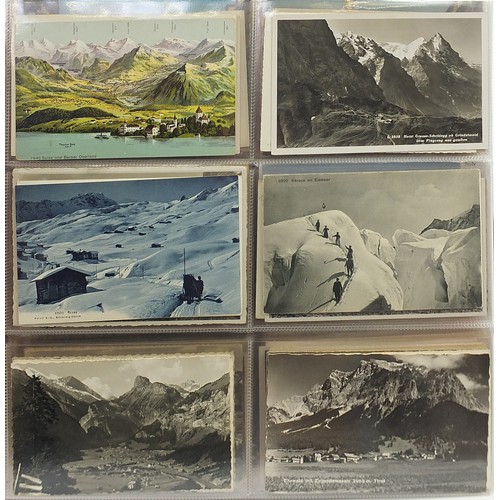 690 - Collection of continental topographical postcards arranged in an album, some black and white photogr... 