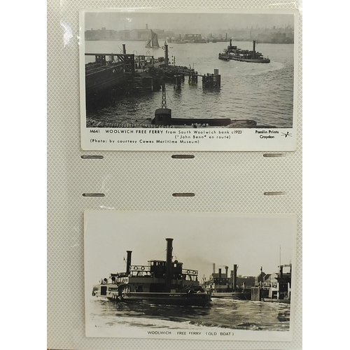 695 - Collection of shipping interest postcards and photographs arranged in an album, some black and white... 