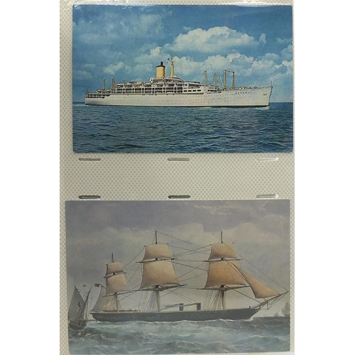 695 - Collection of shipping interest postcards and photographs arranged in an album, some black and white... 