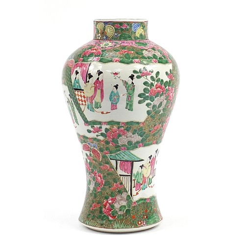 140 - Large Chinese Canton porcelain floor standing baluster vase hand painted in the famille rose palette... 