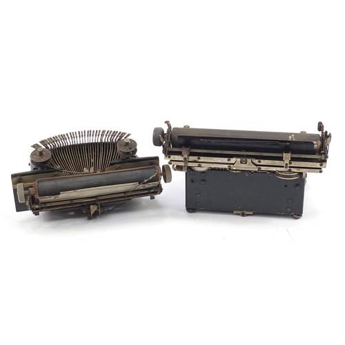 1041 - Two vintage typewriters comprising Bing no 2 and Corona patented July 10 1917, the largest 27cm wide