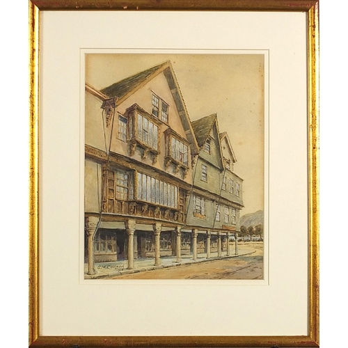 1343 - G M Coulson - Street scene with Tudor buildings, early 20th century watercolour, signed and dated 19... 