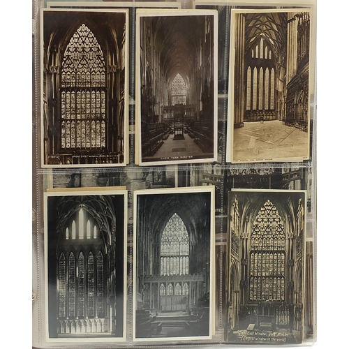 1360 - Collection of topographical and social history postcards arranged in an album, some black and white ... 