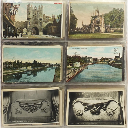 1360 - Collection of topographical and social history postcards arranged in an album, some black and white ... 