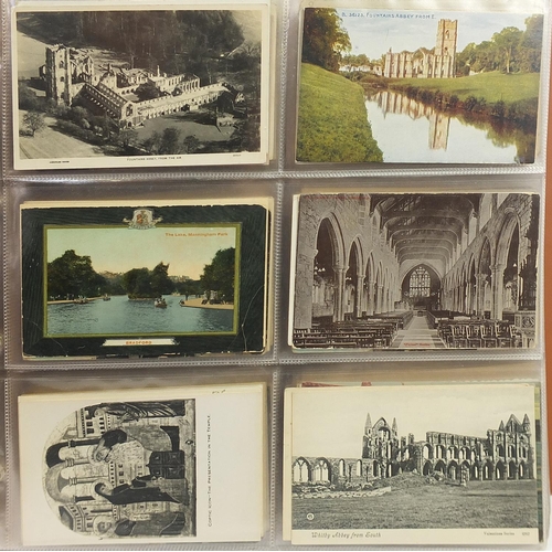 1360 - Collection of topographical and social history postcards arranged in an album, some black and white ... 