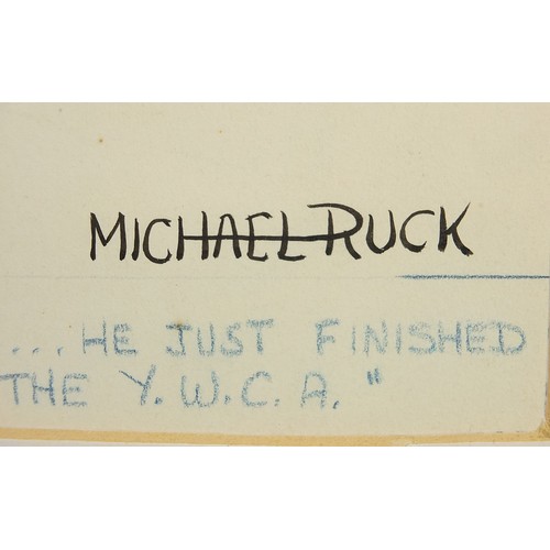 1372 - Michael Ruck - He ain't drunk officer, he just finished washing windows at the YWCA, ink illustratio... 