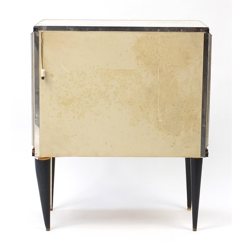 914 - 1950's Retro Italian style glass cabinet, the bow fronted doors and sides etched with musical lyre i... 