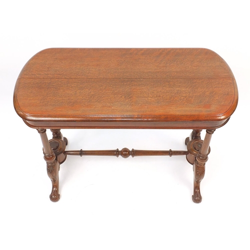 916A - Victorian carved oak stretcher table, 68.5cm H x 91cm W x 44cm D