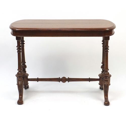 916A - Victorian carved oak stretcher table, 68.5cm H x 91cm W x 44cm D