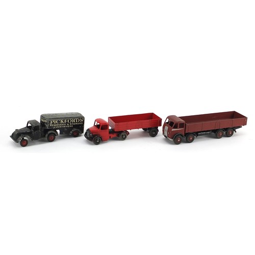 1439 - Two vintage Dinky diecast lorries and a Timpo Toys Pickfords Removal lorry