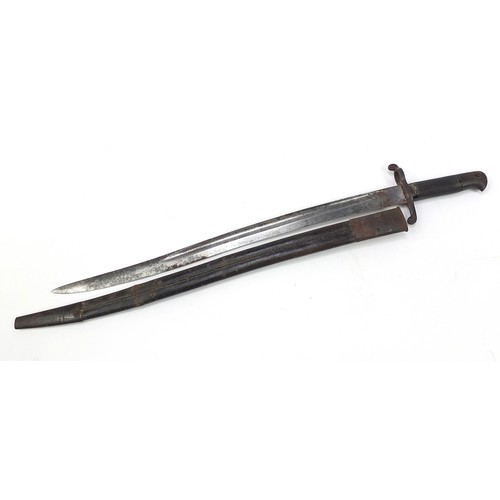 1615 - Military interest long bayonet and scabbard, 74.5cm in length