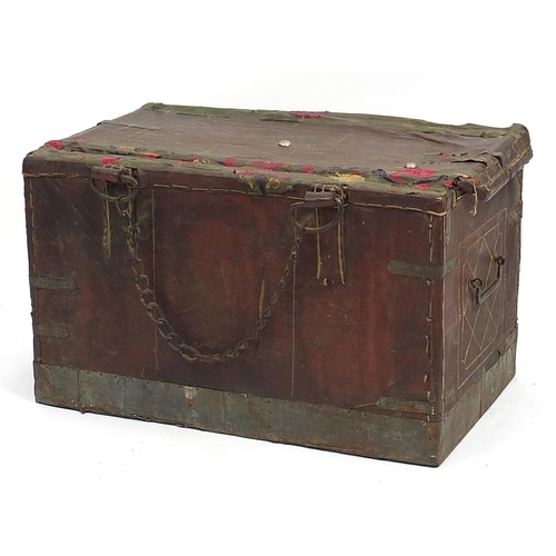 865 - Afghan British military campaign leather trunk, 45cm H x 75cm W x 45cm D