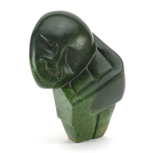 103 - E Chiwaridzo, Zimbabwean carved green stone figural sculpture, 18.5cm high