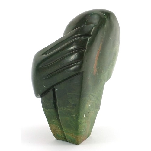 103 - E Chiwaridzo, Zimbabwean carved green stone figural sculpture, 18.5cm high