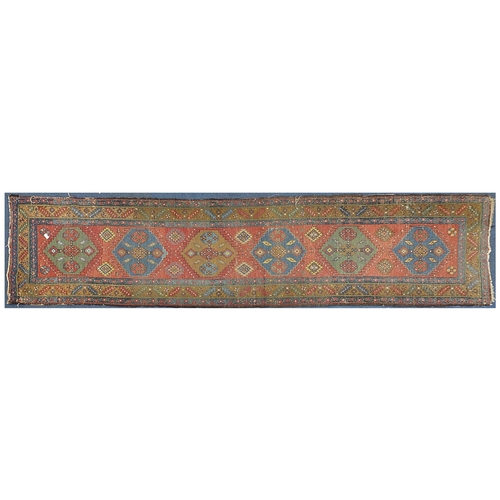 835 - Rectangular carpet runner having an all over geometric design, 400cm x 95cm