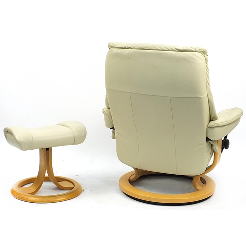 842 - Stressless Ekornes, cream leather easy chair and footstool, 100cm high