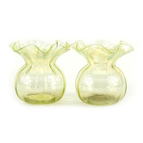 106 - Manner of James Powell, pair of Art Nouveau straw opal glass vases, each 8.5cm high