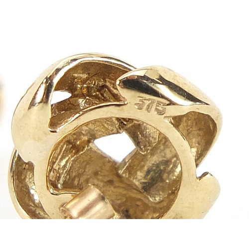 1950 - Pair of 9ct gold knot design stud earrings, 1.3cm in diameter, 3.0g