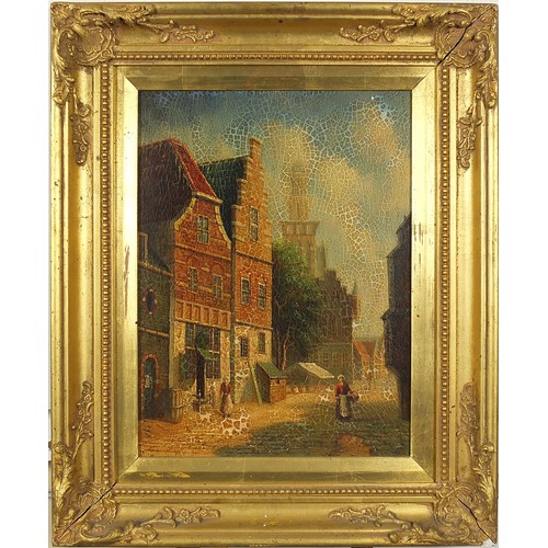 550 - Continental street scene with figures, mounted and framed, 39.5cm x 29.5cm excluding the mount and f... 