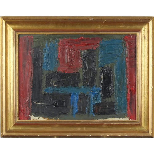 1097 - Abstract composition, geometric shapes, impasto oil on board, framed, 39cm x 28cm excluding the fram... 