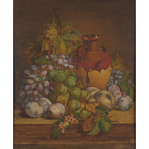 702 - Still life fruit, watercolour on card, mounted and framed, 53cm x 43cm excluding the frame