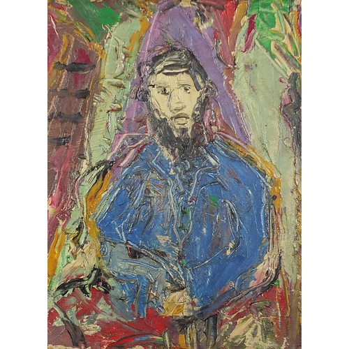 1317 - Abstract composition, portrait of a gentleman, impasto oil on board, framed, 60cm x 45cm excluding t... 