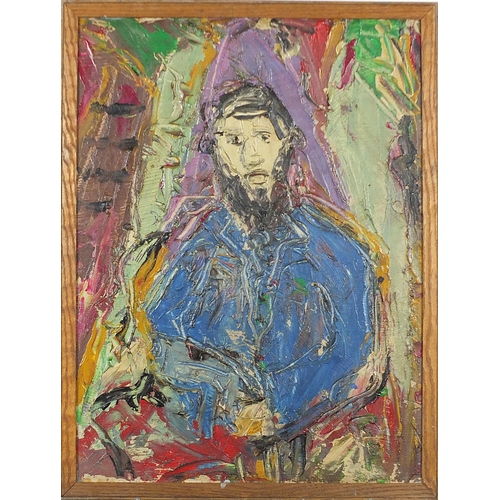 1317 - Abstract composition, portrait of a gentleman, impasto oil on board, framed, 60cm x 45cm excluding t... 