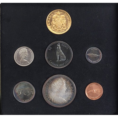 21A - Royal Canadian Mint seven coin set with case including 1967 gold twenty dollars  - this lot is sold ... 