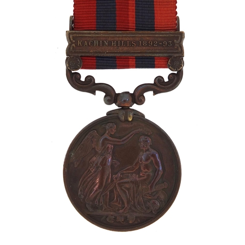 2287 - Victorian British military India General Service medal with Kachin Hills 1892-93 bar, unnamed