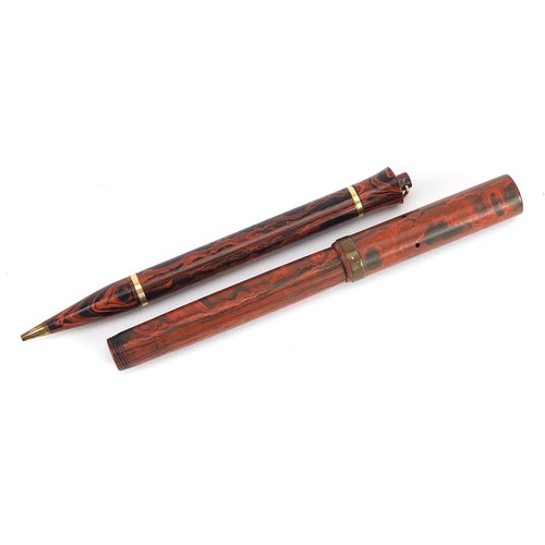 182 - Brown Ripple fountain pen with 18ct rolled gold mounted lid and 14ct gold nib together with a Rosema... 