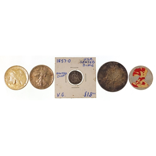 1598 - 19th century and later American coinage including 1857 one dime, 1922 dollar and three half dollars,... 