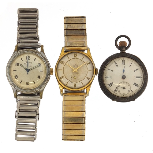 956 - Ladies silver pocket watch and two gentlemen's wristwatches comprising Lunesa and Smiths