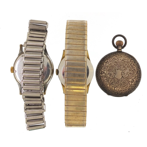 956 - Ladies silver pocket watch and two gentlemen's wristwatches comprising Lunesa and Smiths