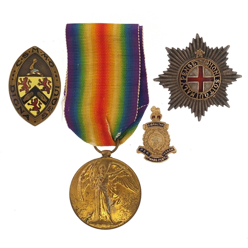 2296 - British military World War I Victory medal and three badges including Order of the Garter, the Victo... 