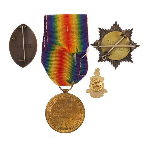 2296 - British military World War I Victory medal and three badges including Order of the Garter, the Victo... 