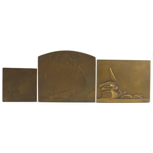 1610 - Henri Dropsy, three French Art Nouveau patinated bronze plaques including one titled Meditation, the... 