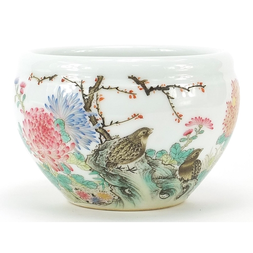 999 - Chinese porcelain planter hand painted in the famille rose palette with two quails amongst flowers, ... 