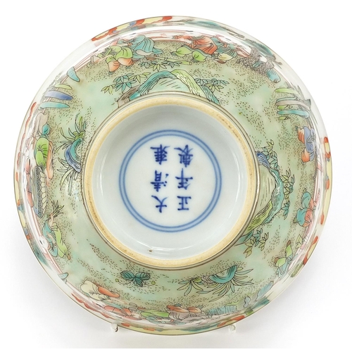 1168 - Chinese porcelain bowl hand painted in the famille verte palette with children playing in a garden s... 