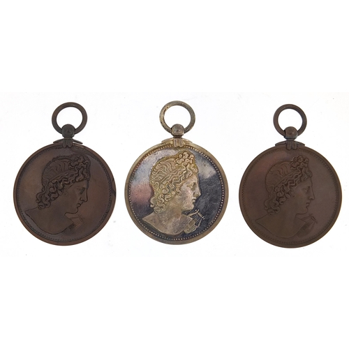 1235 - Three John Pinches London Royal Academy of Music medals for Rosalind Bentley housed in velvet lined ... 