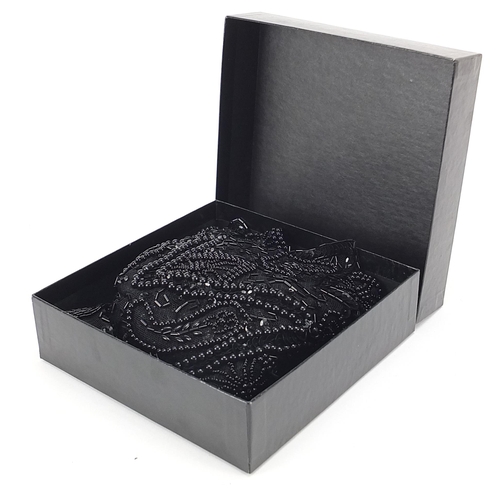 957 - Butler & Wilson black bead and sequin neck piece with box, 60cm in length